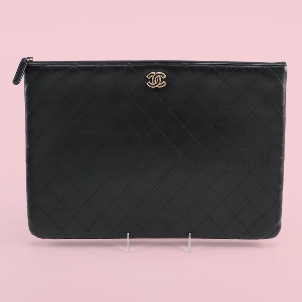 Chanel Large Diamond Quilted Lambskin O Case Clutch